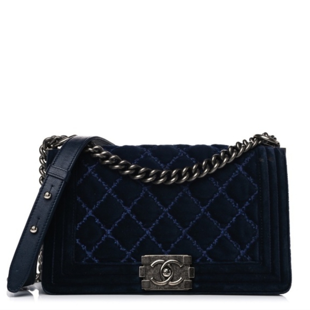 Like NEW! CHANEL BOY BAG WILD STITCH SUEDE LIKE VELVET TWEED LIKE IN NAVY BLUE!